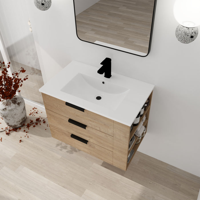 30 Inch Wall Mounting Bathroomg Vanity With Sink, Soft Close Drawer And Side Shelf-G-Bvb01430Imo-Grb3020Mowh
