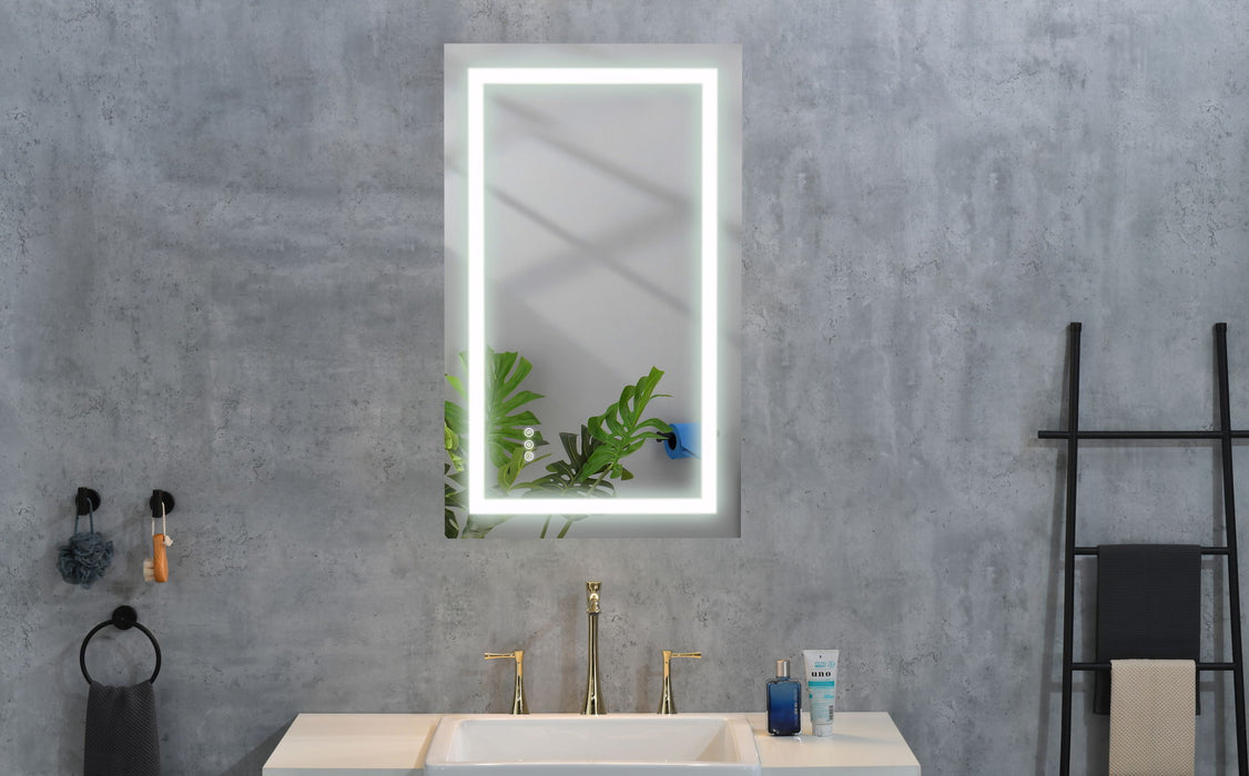 LED Bathroom Mirror, Framed Gradient Front And Backlit LED Mirror For Bathroom, 3 Colors Dimmable, Enhanced Anti Fog, Wall Mounted Lighted Vanity Mirror - Gray