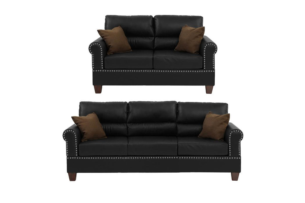 Black Bonded Leather 2 Pieces Sofa Set Sofa And Loveseat Living Room Furniture