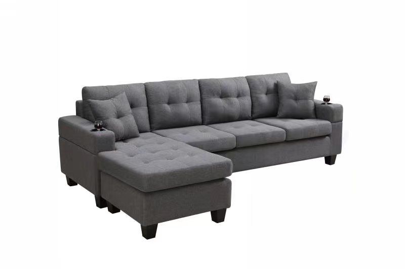 Mega Sectional Sofa Left With Footrest, Convertible Corner Sofa With Armrest Storage, Sectional Sofa For Living Room And Apartment, Chaise Longue Left - (Gray)