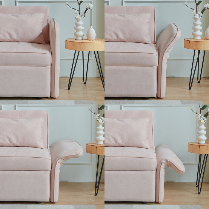Chenille Fabric Pull-Out Sofa Bed, Sleeper Loveseat Couch With Adjustable Armrests Pink