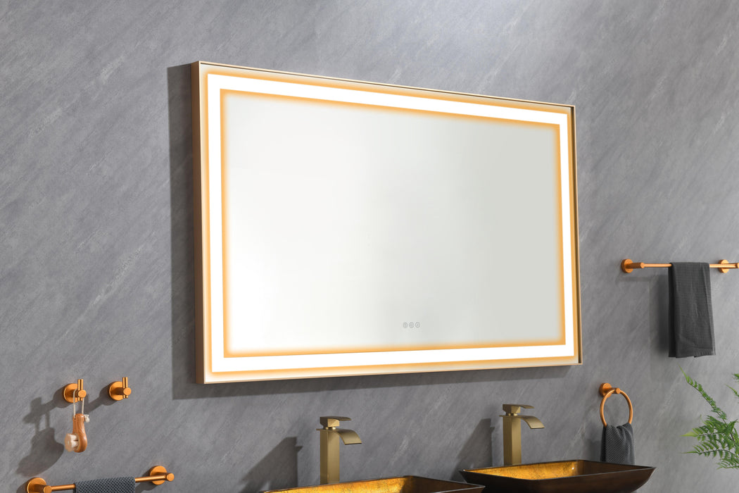 Led Lighted Bathroom Wall Mounted Mirror With High Lumen / Anti - Fog Separately Control - Gold