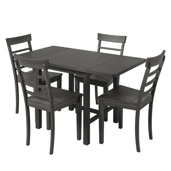 Topmax 5 Piece Wood Square Drop Leaf Breakfast Nook Extendable Dining Table Set With 4 Ladder Back Chairs For Small Places, Gray