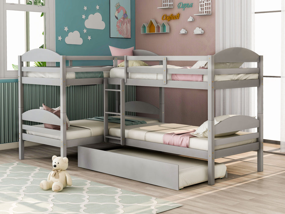 Twin L-Shaped Bunk Bed With Trundle - Gray