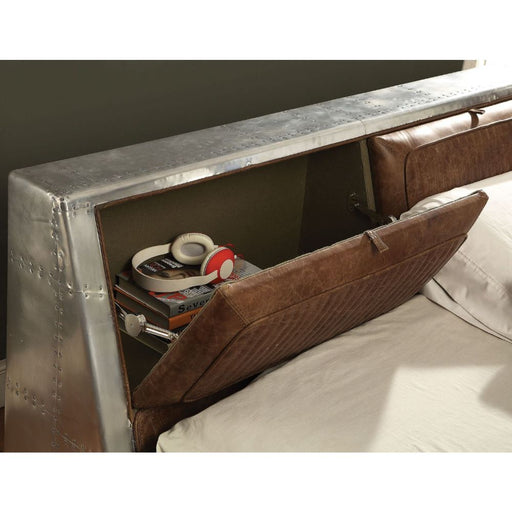 Brancaster - Queen Bed - Retro Brown Top Grain Leather & Aluminum Unique Piece Furniture