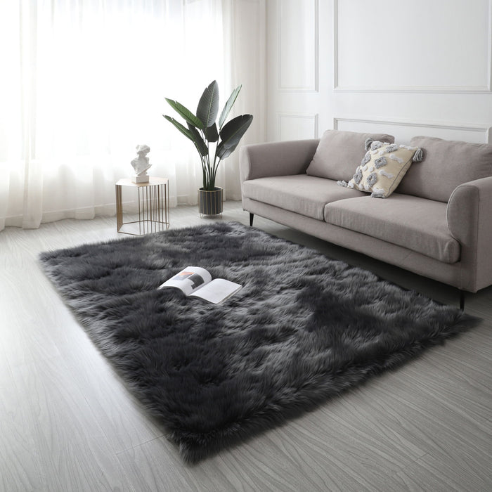 Cozy Collection Ultra Soft Fluffy Faux Fur Sheepskin Area Rug Gray