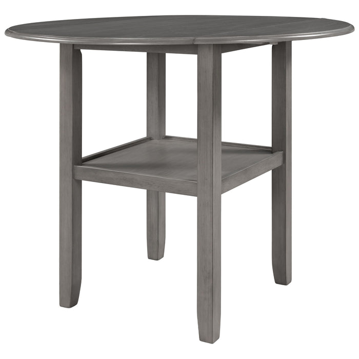 Topmax Farmhouse 3 Piece Round Counter Height Kitchen Dining Table Set With Drop Leaf Table, One Shelf And 2 Cross Back Padded Chairs For Small Places, Gray