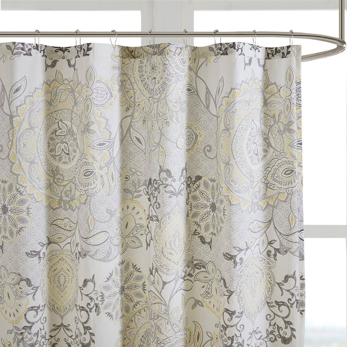Printed Cotton Shower Curtain - Yellow