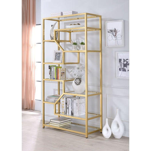Lecanga- Bookshelf - Gold & Clear Glass Unique Piece Furniture