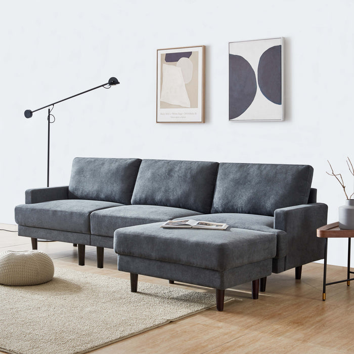 Modern Fabric Sofa L Shape, 3 Seater With Ottoman - 104.6" - Dark Gray