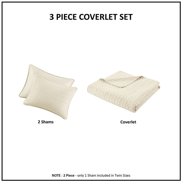 3 Piece Luxurious Oversized Quilt Set - Ivory