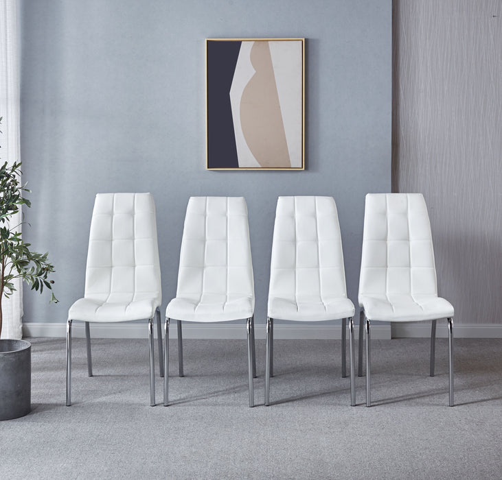 Modern Lattice Design Leatherette Dining Chair With Silver Metal Legs (Set of 4) - White