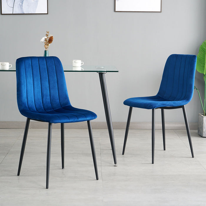Indoor Velvet Dining Chair, Modern Dining Kitchen Chair With Cushion Seat Back Black Coated Metal Legs Upholstered Side Chair For Home Kitchen Restaurant And Living Room (Set of 4) - Blue