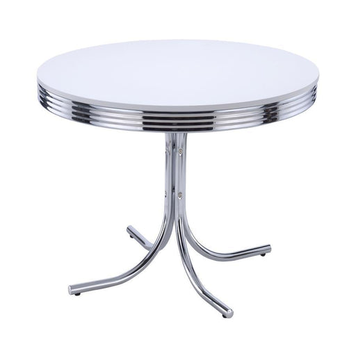 Retro - Round Dining Table - Glossy White And Chrome Unique Piece Furniture