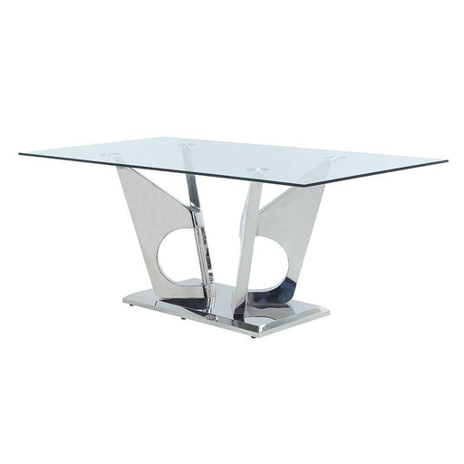Azriel - Dining Table - Clear Glass & Mirrored Silver Finish Unique Piece Furniture
