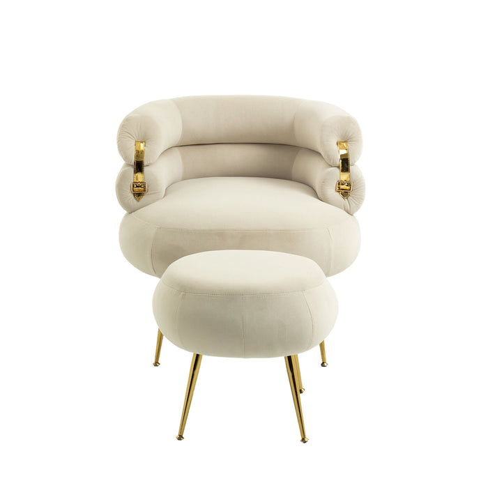 Coolmore Velvet Accent Chair Modern Upholstered Armchair Tufted Chair With Metal Frame - Beige