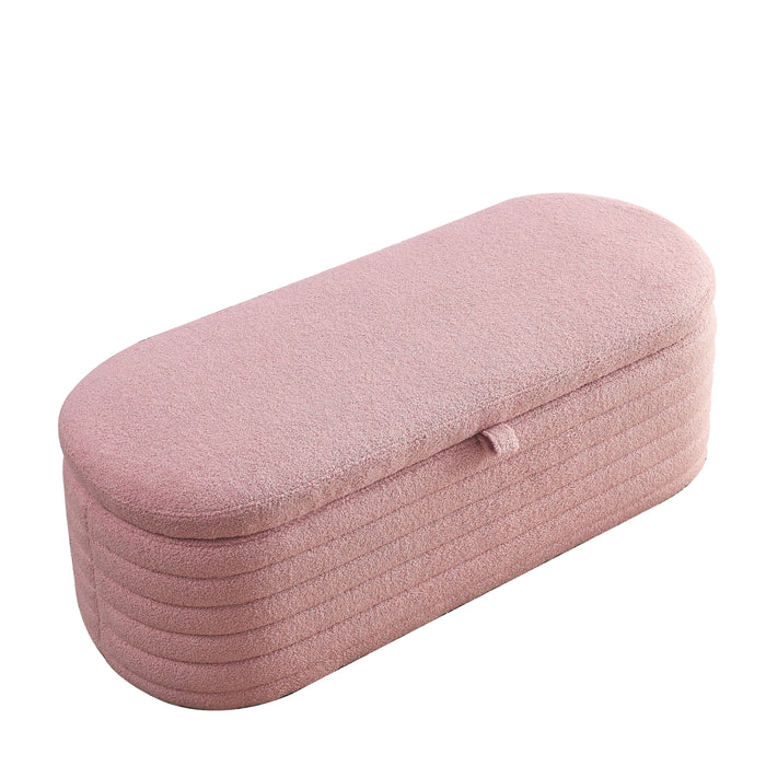 Welike Length Storage Ottoman Bench Upholstered Fabric Storage Bench End Of Bed Stool With Safety Hinge For Bedroom, Living Room, Entryway, Pink Teddy