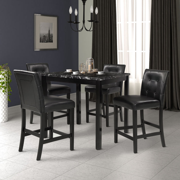 Topmax 5 Piece Kitchen Table Set Faux Marble Top Counter Height Dining Table Set With 4 PU Leather Upholstered Chairs, Black