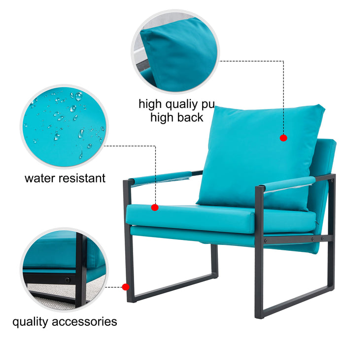 (Set of 2) Sofa Chairs PU Leather Armchair Medieval Modern Upholstered Armchair With Metal Frame, Super Thick Upholstered Backrest And Cushion Sofa, For Living Room (Cyan PU Leather + Metal + Foam)