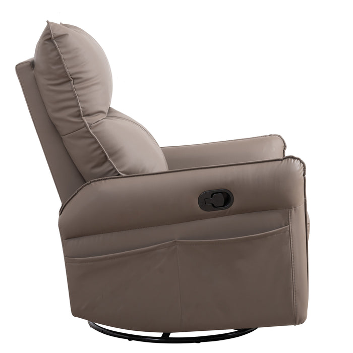 Rocking Recliner Chair, 360 Degree Swivel Nursery Rocking Chair, Glider Chair, Modern Small Rocking Swivel Recliner Chair For Bedroom, Living Room Chair Home Theater Seat, Side Pocket (Brown)
