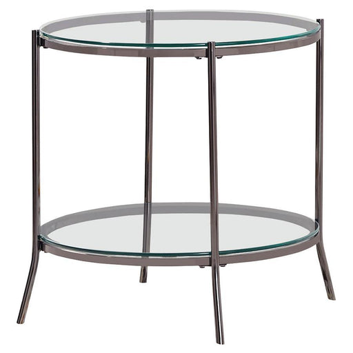 Laurie - Round Glass Top End Table - Black Nickel And Clear Unique Piece Furniture