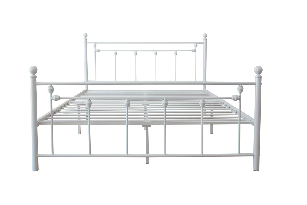 Queen Size Metal Bed Frame With Headboard And Footboard (White)