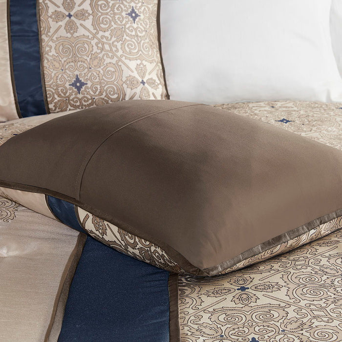 7 Piece Jacquard Comforter Set With Throw Pillows, Navy