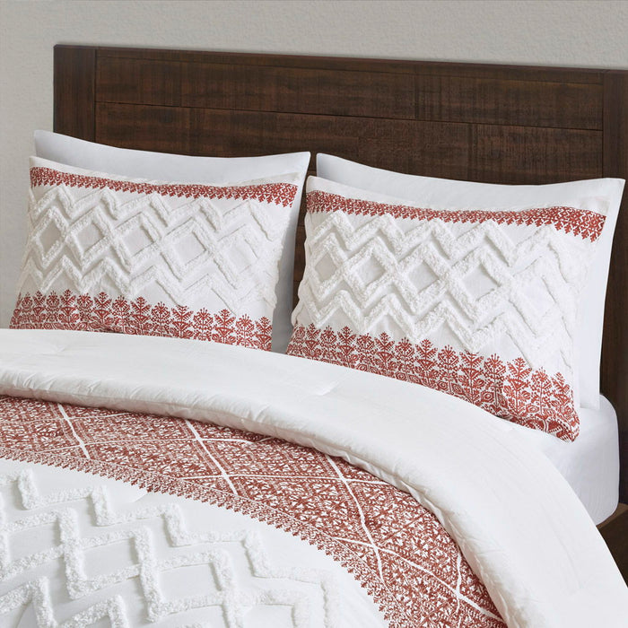 3 Piece Cotton Comforter Set With Chenille Tufting - Auburn