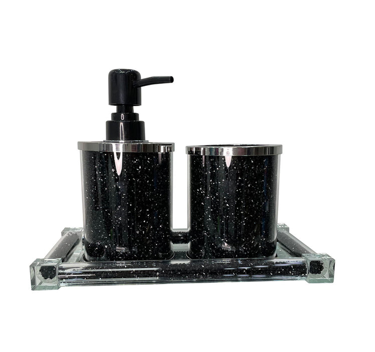 Ambrose Exquisite 3 Piece Soap Dispenser And Toothbrush Holder With Tray - Black