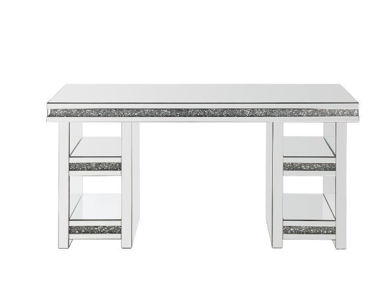Noralie - Writing Desk - Clear Glass, Mirrored & Faux Diamonds Unique Piece Furniture