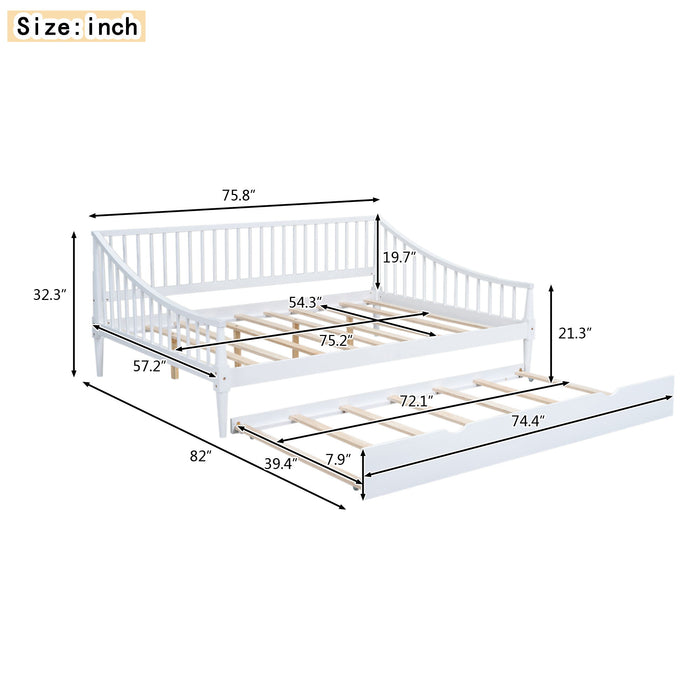 Full Size Daybed With Trundle And Support Legs, White