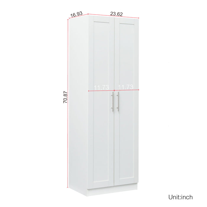 High Wardrobe And Kitchen Cabinet With 2 Doors And 3 Partitions To Separate 4 Storage Spaces - White