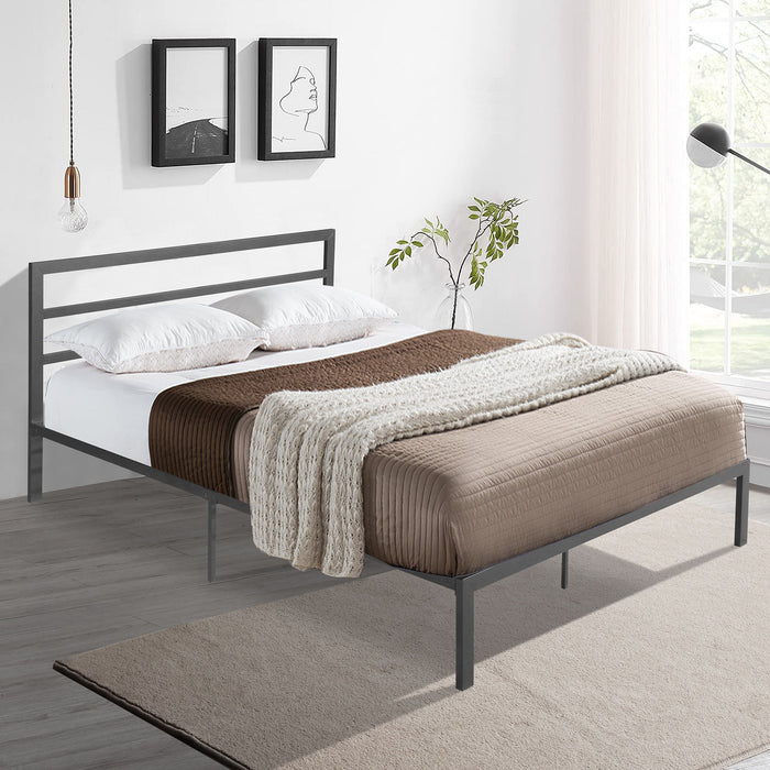 Queen Size Metal Bed Frame With Headboard Charcoal Grey