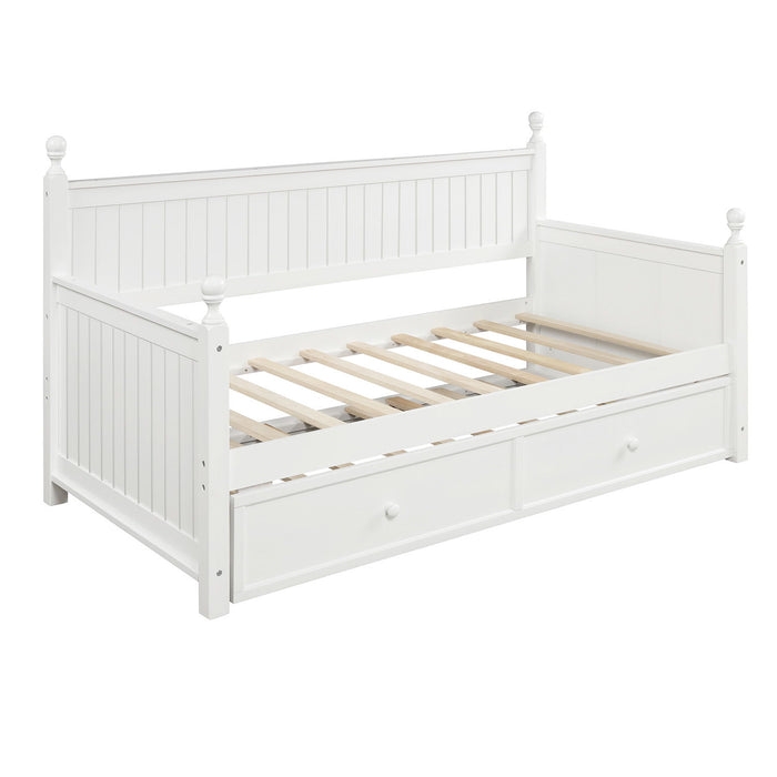 Twin Size Wood Daybed With Twin Size Trundle - White