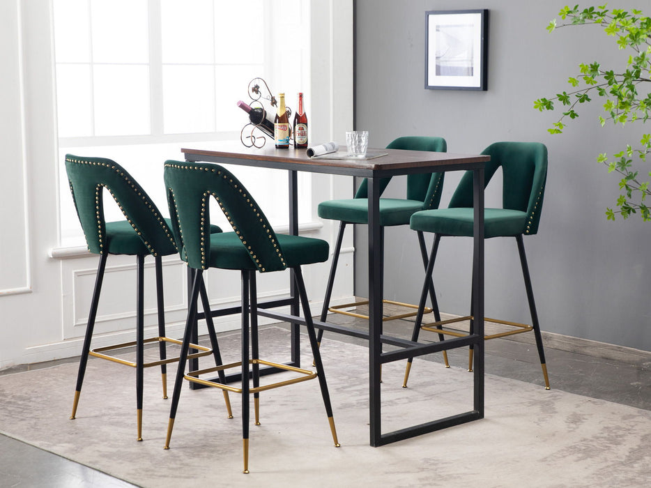 Akoya Collection Modern Contemporary Velvet Upholstered Connor 28" Bar Stool & Counter Stools With Nailheads And Gold Tipped Black Metal Legs, (Set of 2) (Green)