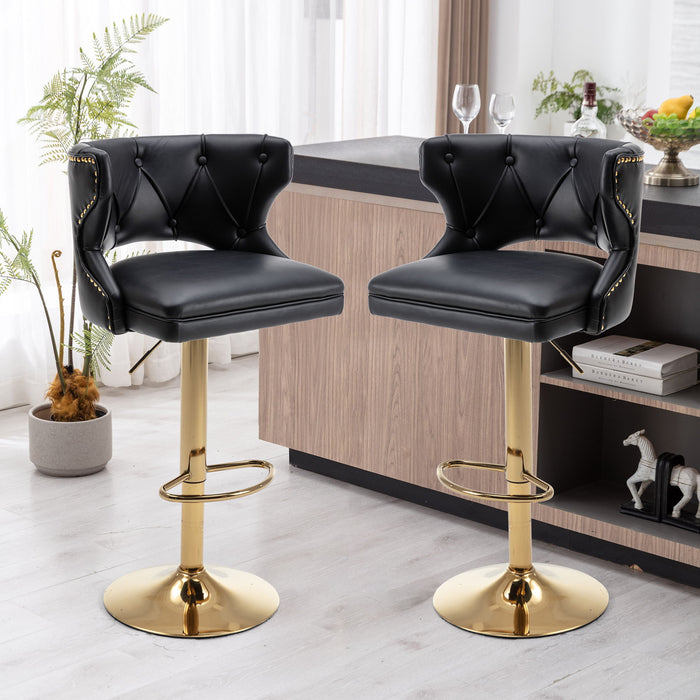 Bar Stools With Back And Footrest (Set of 2) - Black