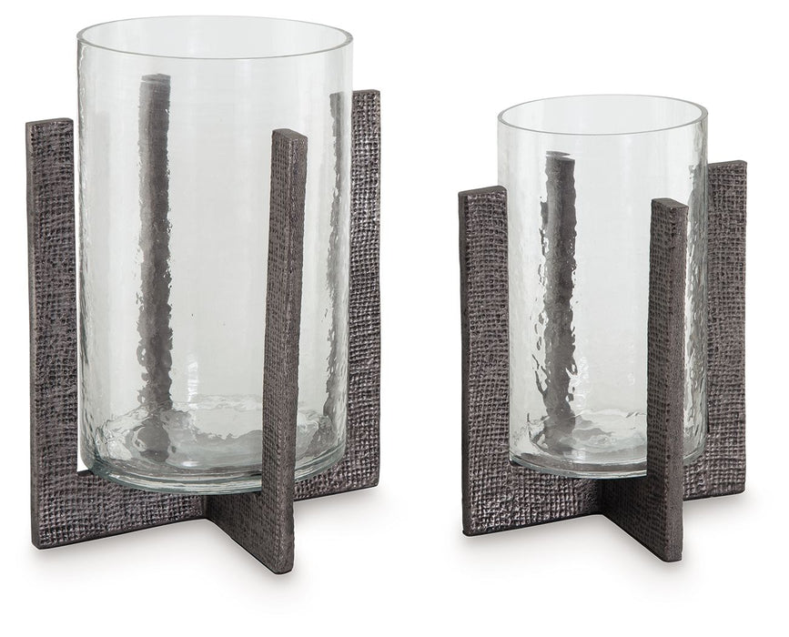 Garekton - Candle Holder Set (Set of 2) - Clear / Pewter Finish