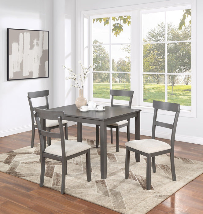 Classic Stylish Gray Natural Finish 5 Piece Dining Set Kitchen Dinette Wooden Top Table And Chairs Cushions Seats Ladder Back Chair Dining Room