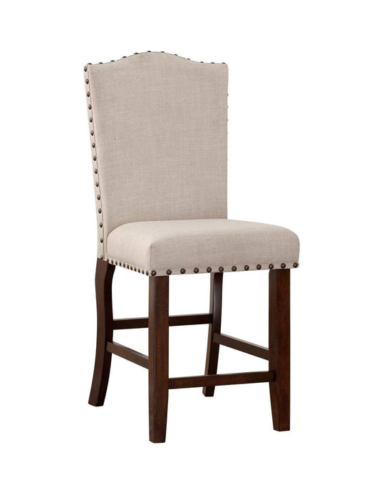 Classic Cream Upholstered Cushion Chairs (Set of 2) Piece Counter Height Dining Chair Nailheads Solid Wood Legs Dining Room