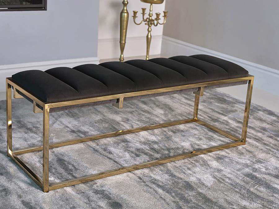 Lorena - Tufted Cushion Bench - Dark Gray And Gold Unique Piece Furniture