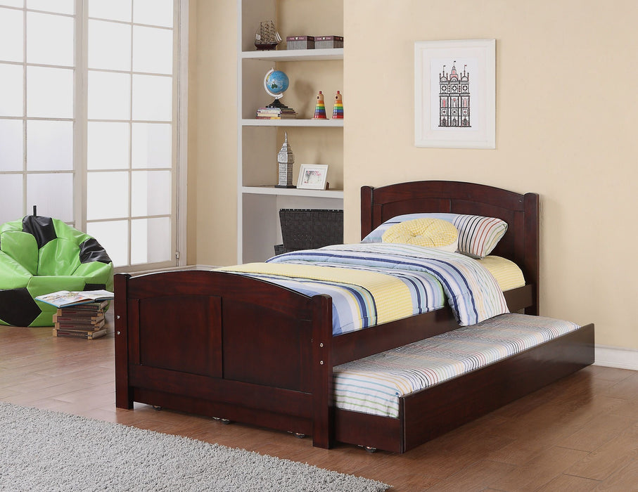 Twin Size Bed With Trundle Slats Dark Cherry Pine Plywood Kids Youth Bedroom Furniture
