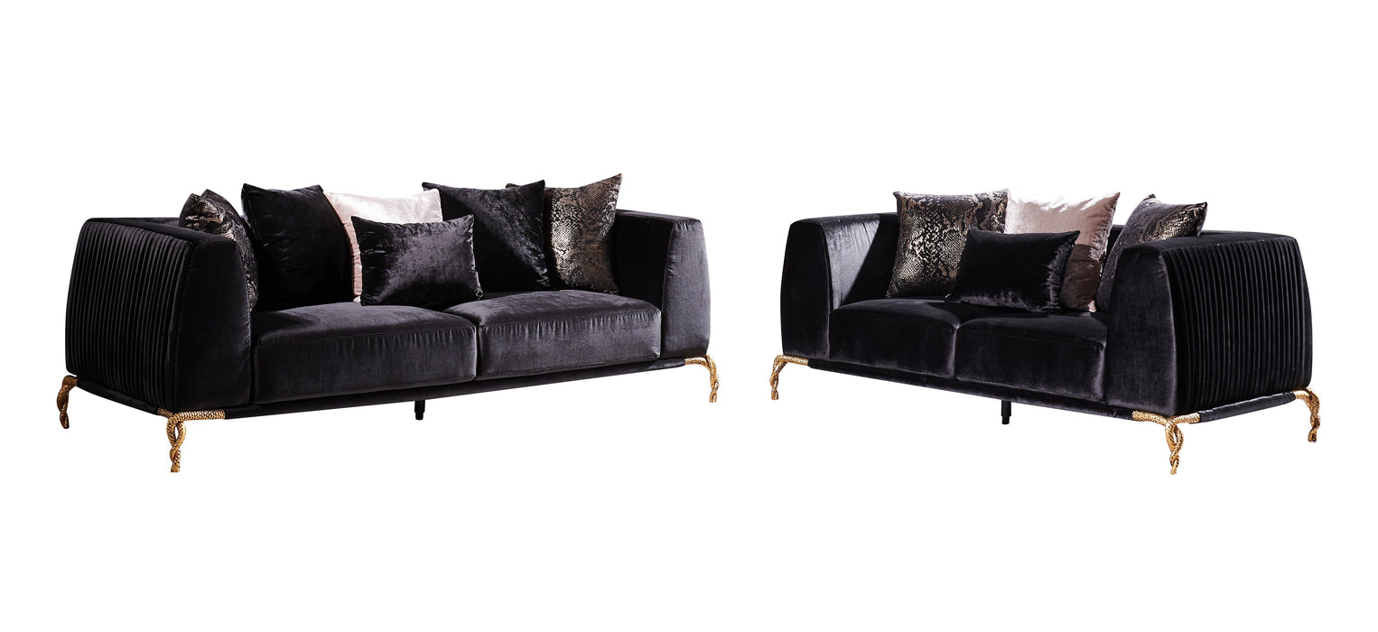 Majestic Shiny Thick Velvet Fabric Upholstered Loveseat Made With Wood Finished In Black
