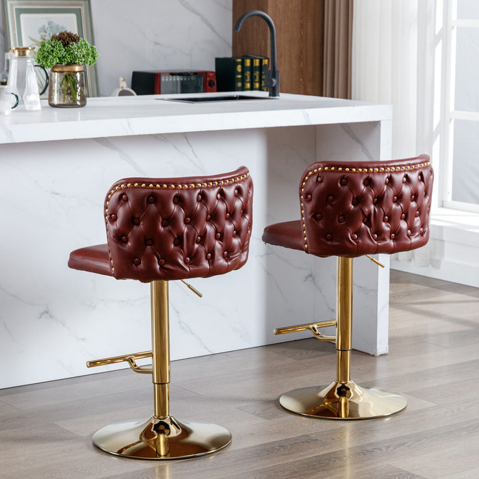 A&A Furniture, Swivel Barstools Adjusatble Seat Height, Modern Upholstered Bar Stools With The Whole Back Tufted (Set of 2) Wine Red Burgundy