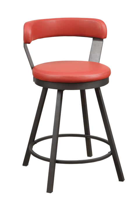 Metal Base 24 " Counter Height Chairs (Set of 2) Pieces Red Seat 360 - Degree Swivel Faux Leather Upholstered Dining Room Furniture