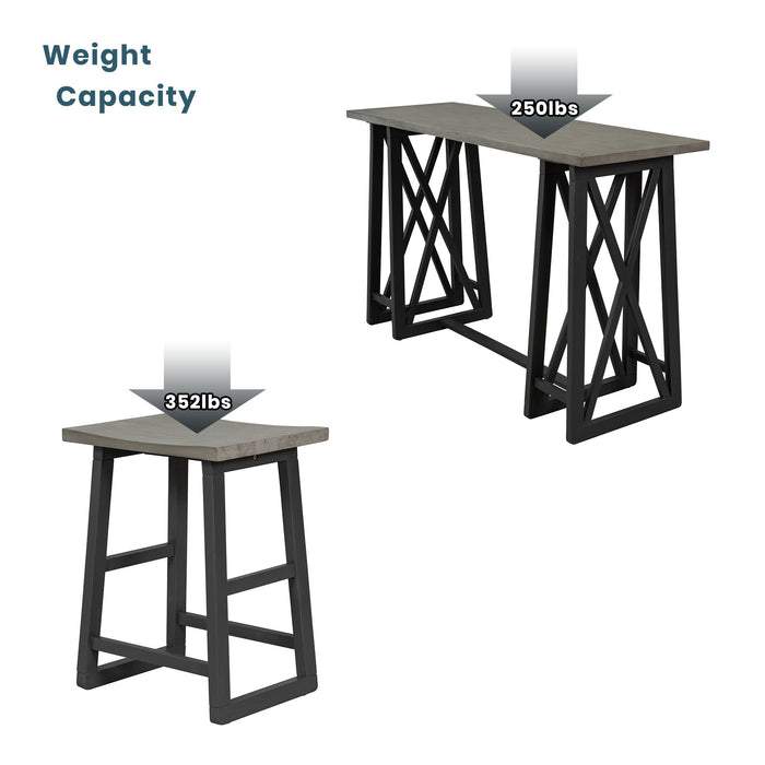 Topmax Rustic Counter Height 5 Piece Dining Set, Wood Console Table Set With 4 Stools For Small Places, Grey