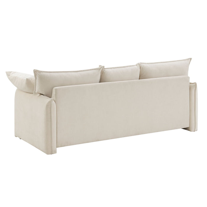 Mid-Century Sofa 3 Seater Cozy Couch For Living Room Apartment Lounge Bedroom - Beige