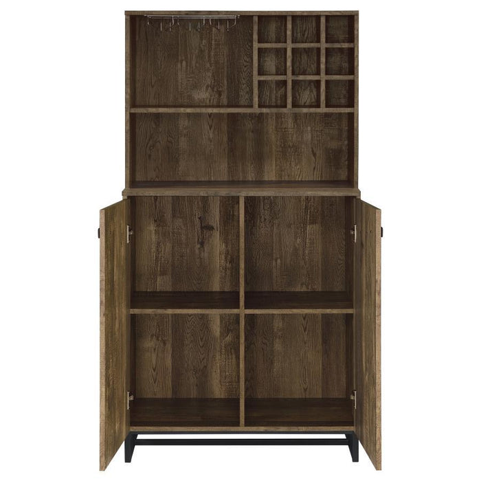 Mendoza - 2-Door Wine Cabinet - Rustic Oak Herringbone And Gunmetal Unique Piece Furniture