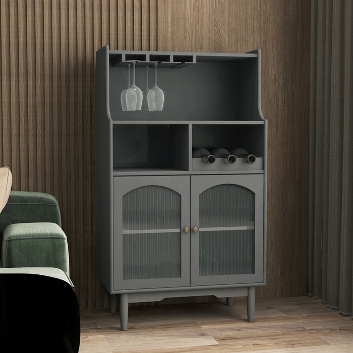 Wine Cabinet With Removable Wine Rack And Wine Glass Rack - Grey