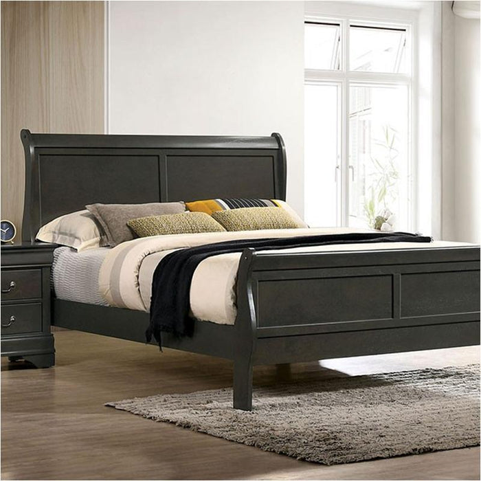 Classic Contemporary Eastern King Size Bed Gray Louis Phillipe Solidwood 1 Piece Bed Bedroom Sleigh Bed