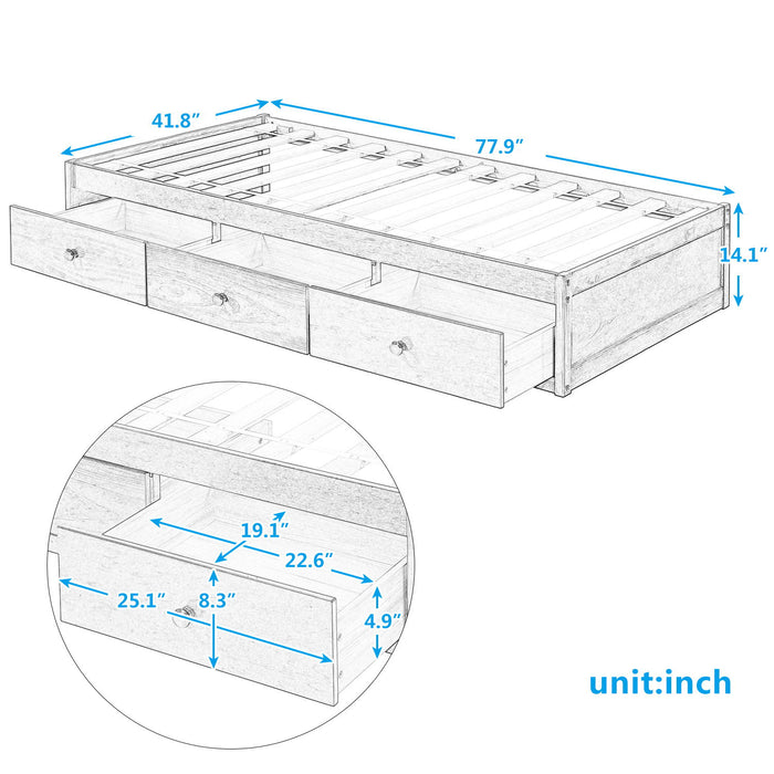 Orisfur Twin Size Platform Storage Bed With 3 Drawers